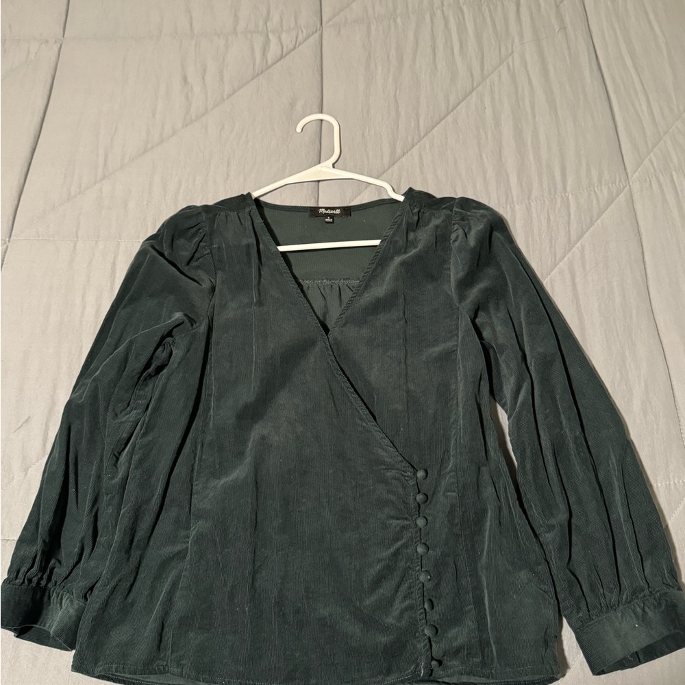 Madewell Deep Green Wrap Blouse